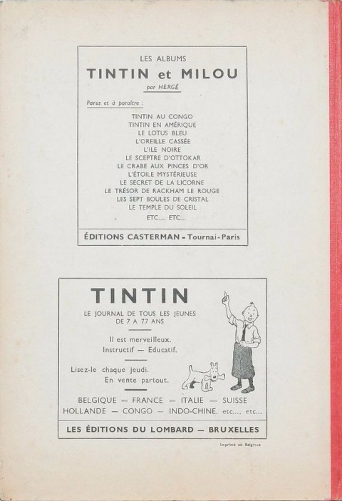 Verso de l'album Tintin Tome 7