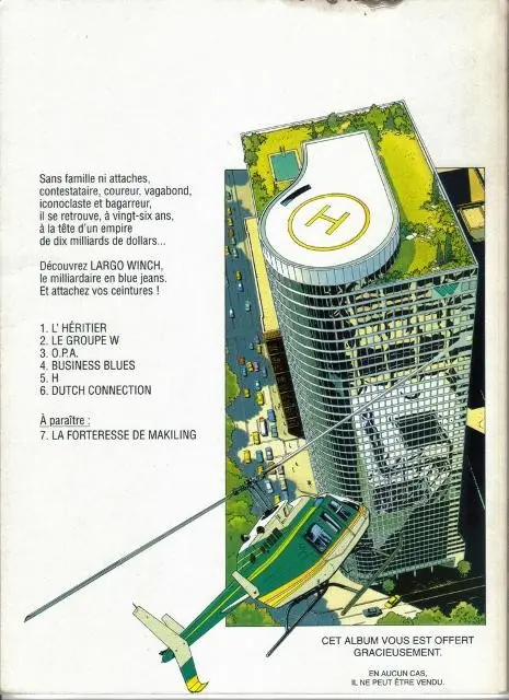 Verso de l'album Largo Winch Tome 1 L'héritier