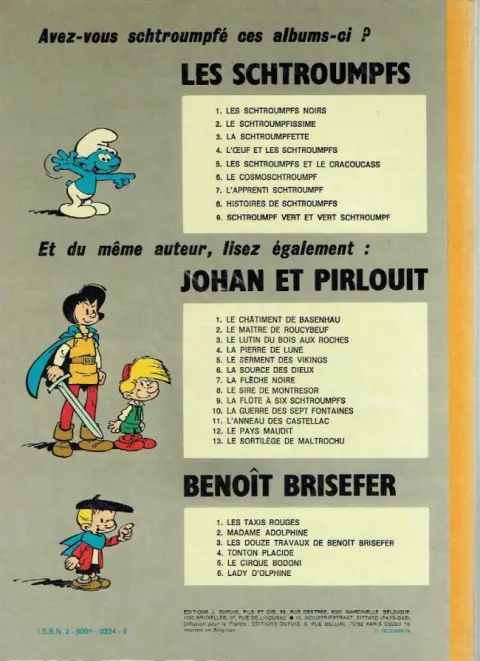 Verso de l'album Les Schtroumpfs Tome 9 Schtroumpf vert et vert schtroumpf