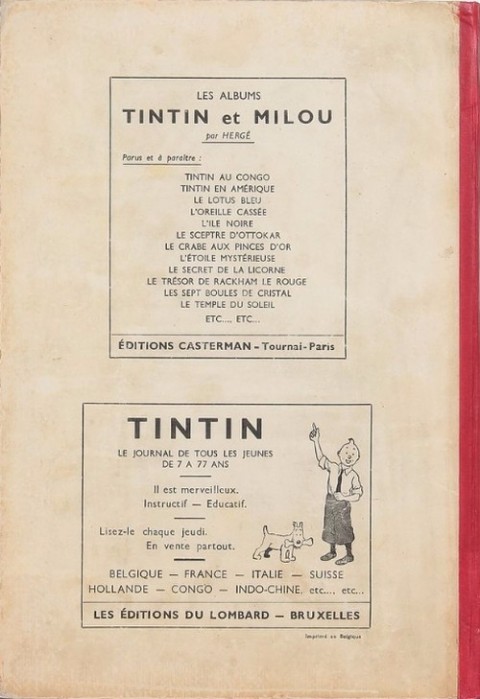 Verso de l'album Tintin Tome 8