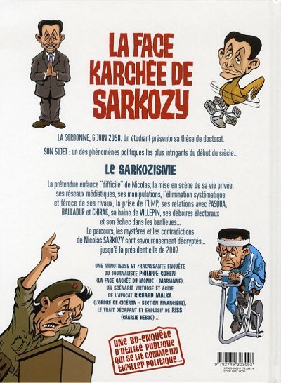 Verso de l'album La Face karchée de Sarkozy Tome 1