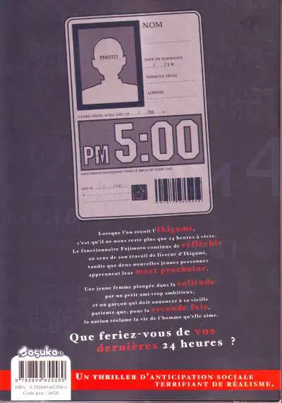 Verso de l'album Ikigami - Préavis de mort 2 La drogue d'amour pur - Veille de départ pour le front