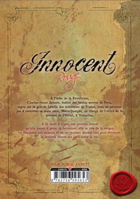 Verso de l'album Innocent Rouge 1 Sanglante innocence