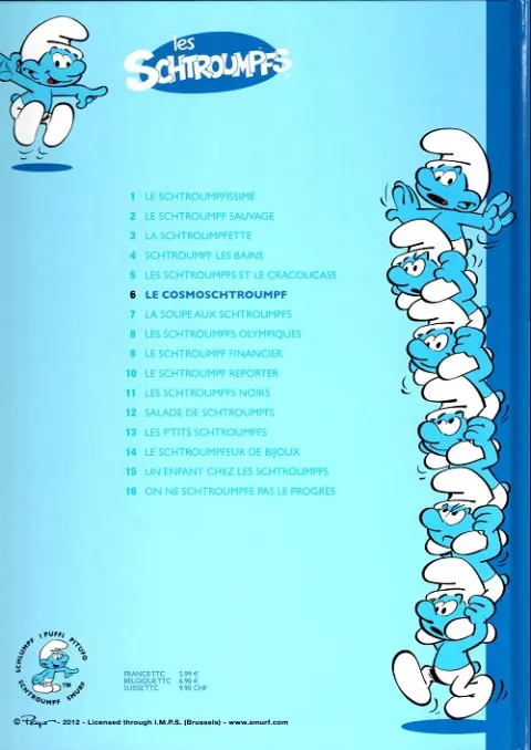 Verso de l'album Les Schtroumpfs Tome 6 Le Cosmoschtroumpf