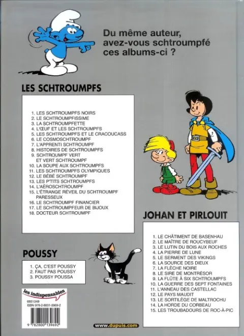 Verso de l'album Les Schtroumpfs Tome 4 L'œuf et les schtroumpfs