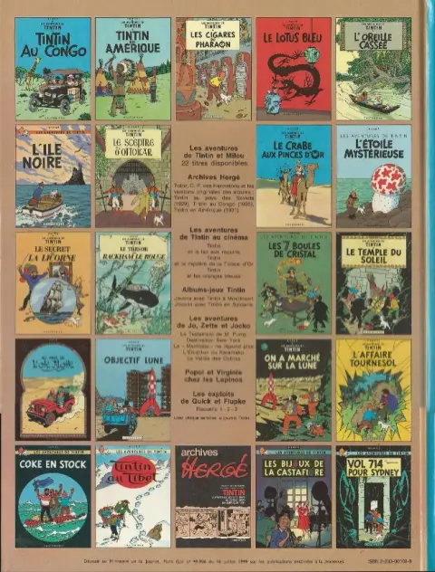 Verso de l'album Tintin Tome 4 Les cigares du pharaon