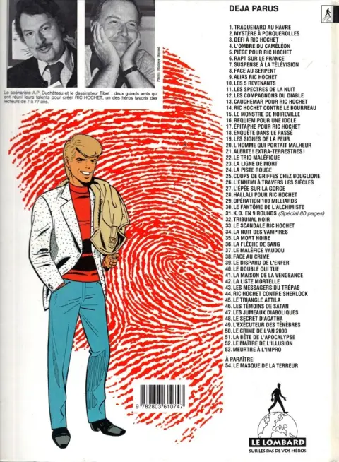 Verso de l'album Ric Hochet Tome 53 Meurtre à l'impro