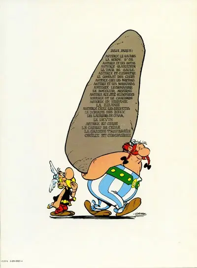 Verso de l'album Astérix Tome 23 Obélix et compagnie