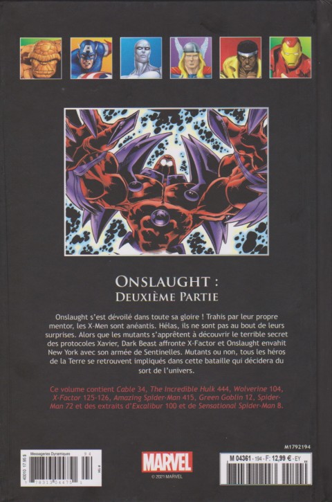 Verso de l'album Marvel Comics - La collection de référence Tome 194 Onslaught : Deuxième Partie