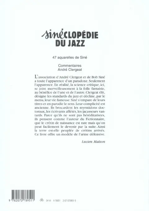 Verso de l'album Sinéclopédie du jazz
