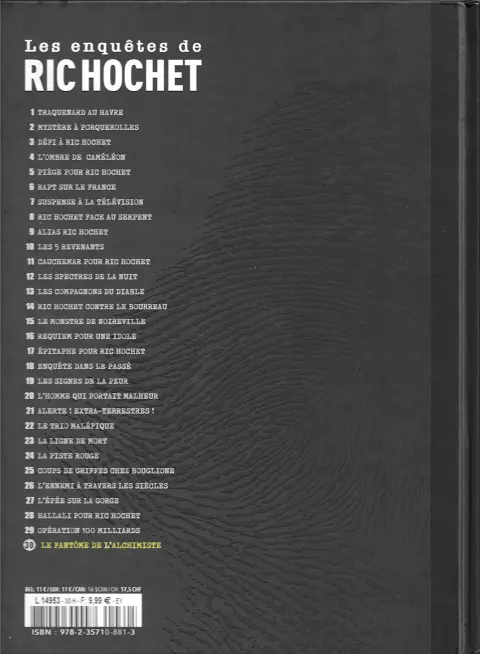 Verso de l'album Les enquêtes de Ric Hochet Tome 30 Le fantôme de l'alchimiste