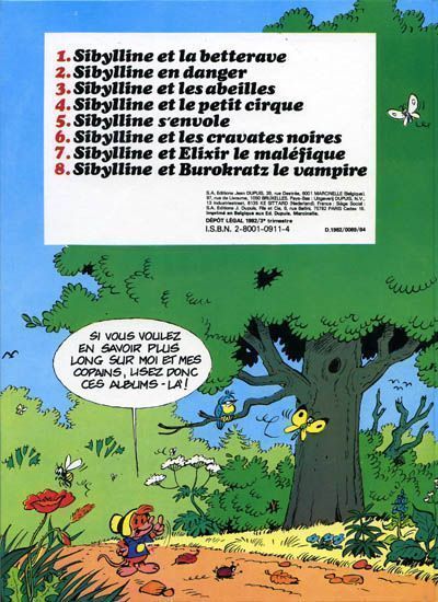 Verso de l'album Sibylline - Dupuis Tome 8 Sibylline et Burokratz le vampire