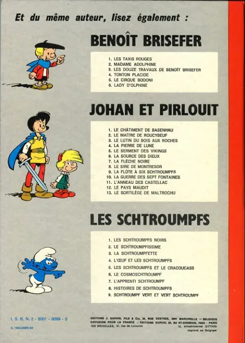 Verso de l'album Johan et Pirlouit Tome 5 Le serment des vikings