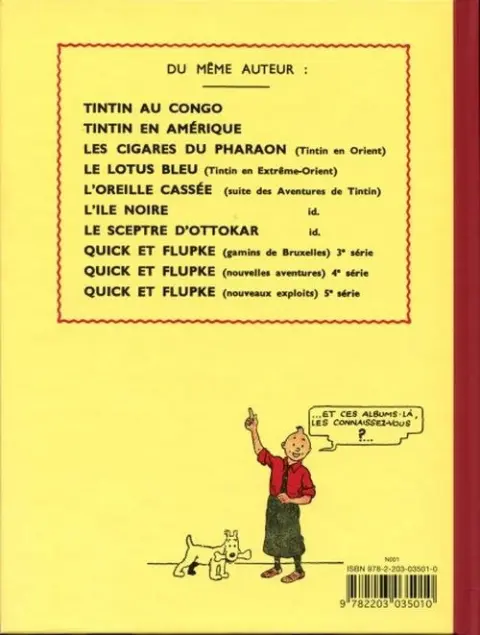 Verso de l'album Tintin Tome 9 Le crabe aux pinces d'or