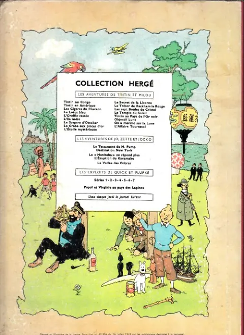 Verso de l'album Tintin Tome 7 L'île noire