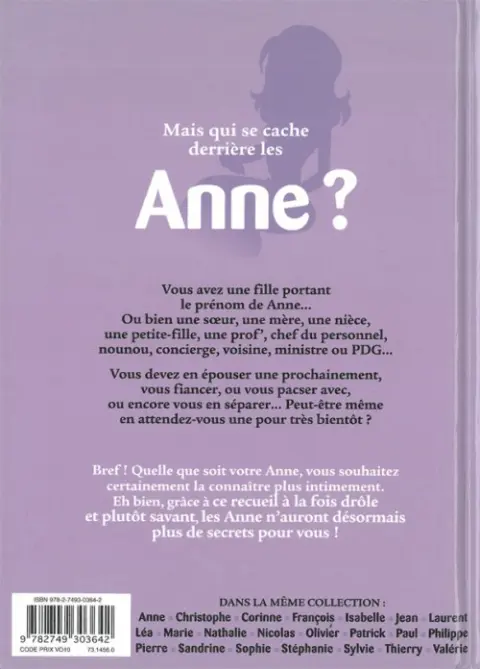 Verso de l'album L'Encyclopédie des prénoms en BD Tome 21 Anne