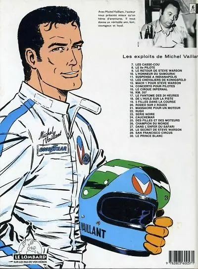 Verso de l'album Michel Vaillant Tome 14 Mach 1 pour Steve Warson