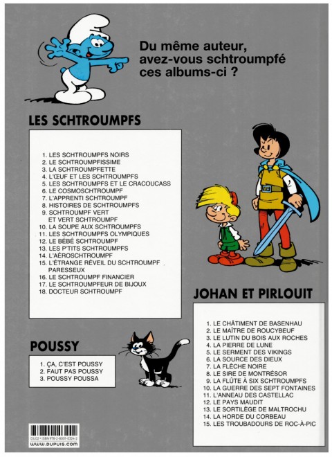 Verso de l'album Les Schtroumpfs Tome 9 Schtroumpf vert et vert Schtroumpf