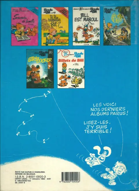 Verso de l'album Boule & Bill Tome 19 Globe trotters