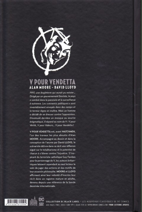 Verso de l'album V pour Vendetta Intégrale
