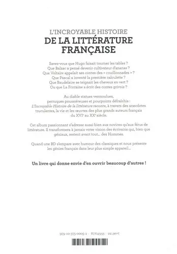 Verso de l'album L'Incroyable Histoire de la Littérature Française