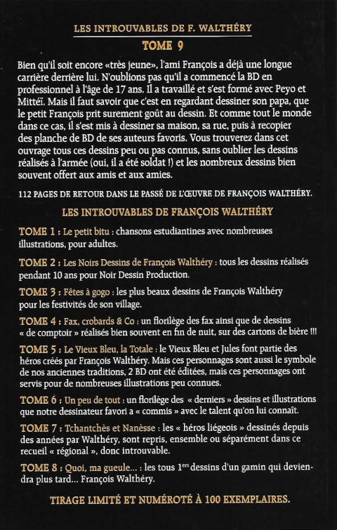 Verso de l'album Les Introuvables de F. Walthéry Tome 9 Péchés de jeunesse