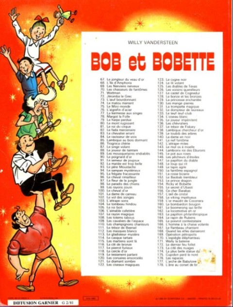 Verso de l'album Bob et Bobette Tome 155 Le secret d'Ubasti