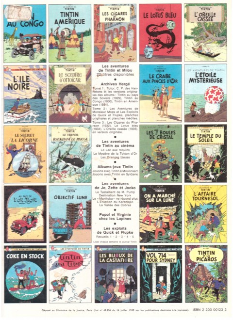Verso de l'album Tintin Tome 23 Tintin et les Picaros