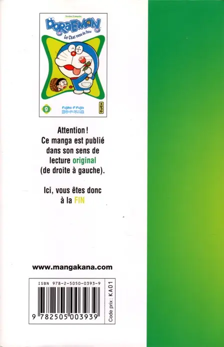 Verso de l'album Doraemon, le Chat venu du futur Tome 9