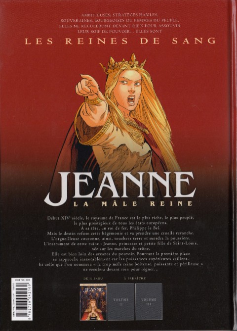Verso de l'album Les Reines de sang - Jeanne, la mâle reine Volume 1