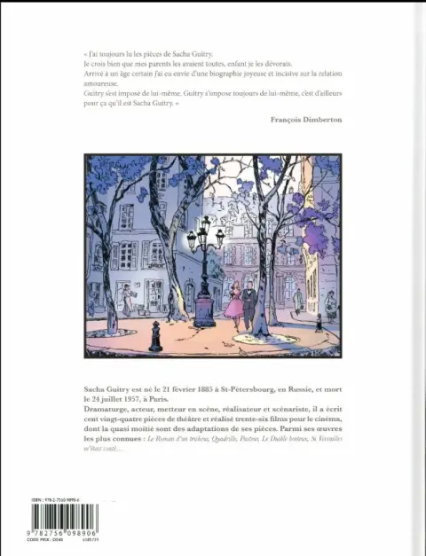 Verso de l'album Sacha Guitry Une vie en bande dessinée