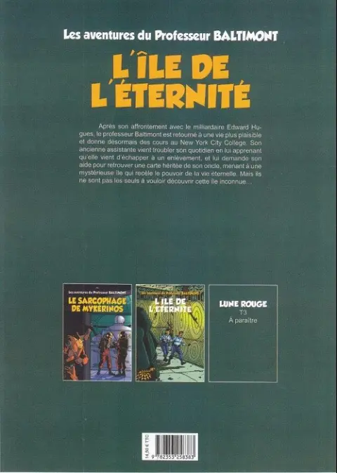 Verso de l'album Les aventures du Professeur Baltimont Tome 2 L'île de l'éternité