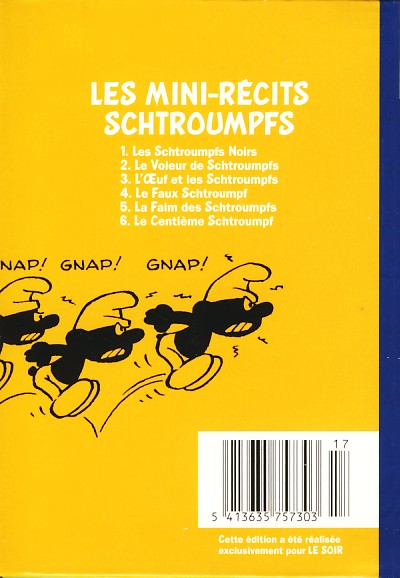 Verso de l'album Les Schtroumpfs Tome 1 Les Schtroumpfs noirs