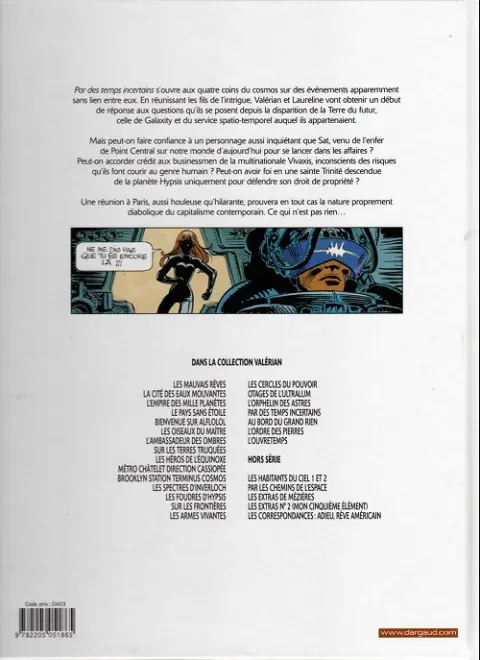 Verso de l'album Valérian Tome 18 Par des temps incertains