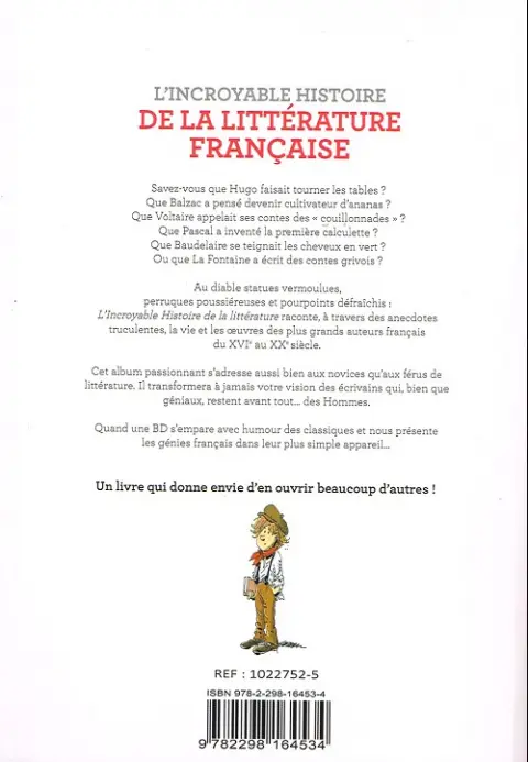 Verso de l'album L'Incroyable Histoire de la Littérature Française