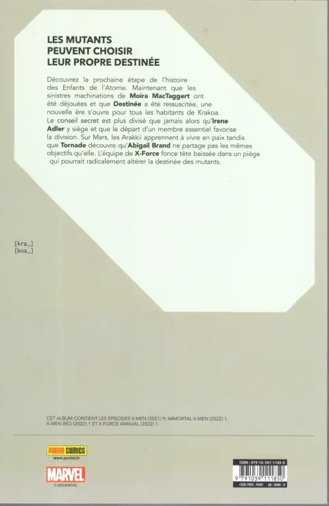 Verso de l'album Destiny of X Volume 01
