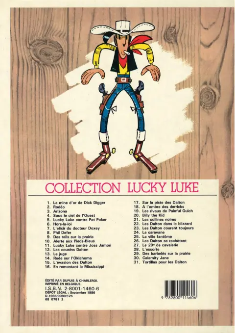 Verso de l'album Lucky Luke Tome 20 Billy the Kid
