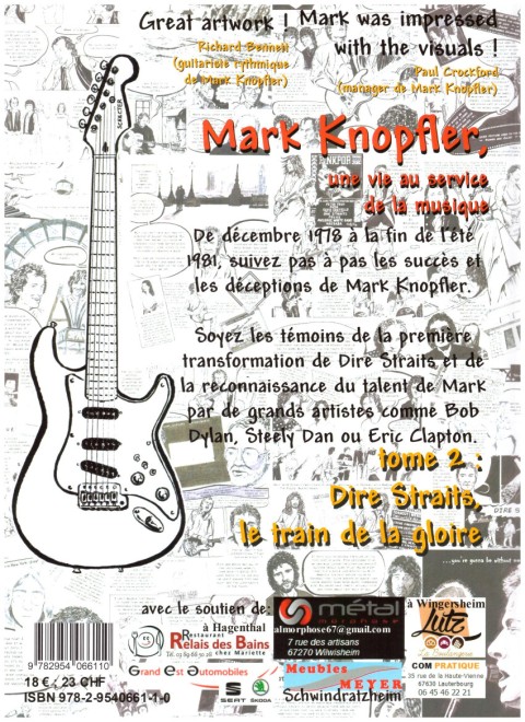 Verso de l'album Marc Knopfler une vie au service de la musique Tome 2 Dire Straits, le train de la gloire