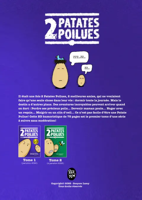 Verso de l'album 2 patates poilues 1 Plein de petites histoires au poil !