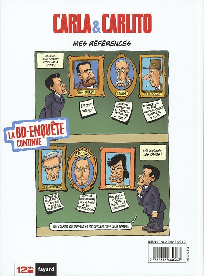 Verso de l'album La Face karchée de Sarkozy Tome 3 Carla & Carlito ou la Vie de château
