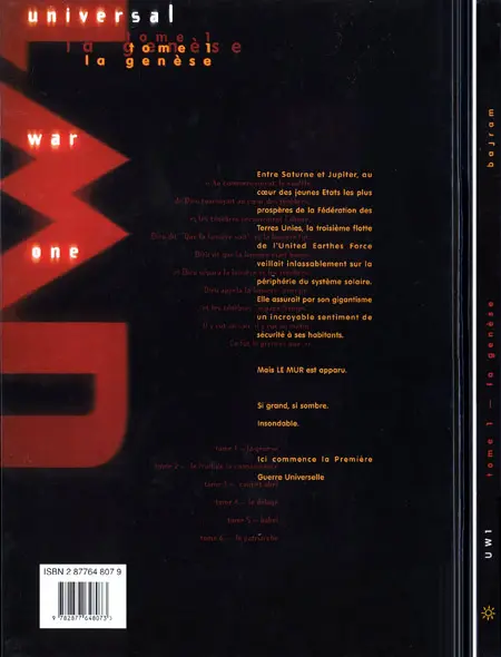 Verso de l'album Universal War One Tome 1 La genèse