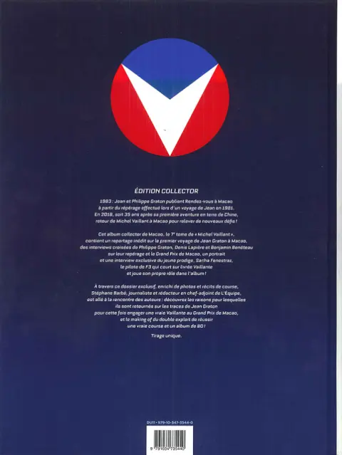 Verso de l'album Michel Vaillant Tome 7 Macao, l'enfer du décor