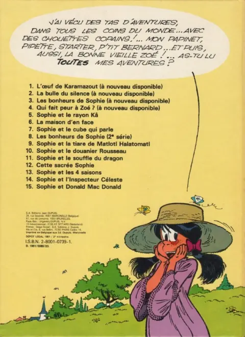 Verso de l'album Sophie Tome 16 Rétro Sophie