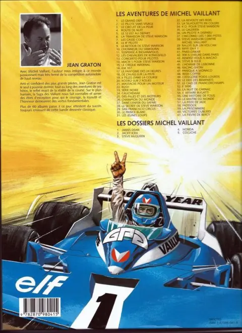 Verso de l'album Michel Vaillant Tome 14 Mach 1 pour Steve Warson
