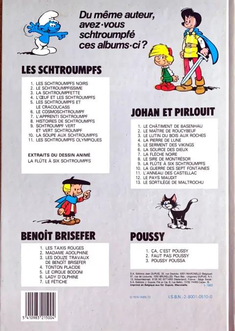 Verso de l'album Les Schtroumpfs Tome 10 La soupe aux Schtroumpfs