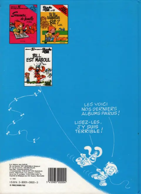 Verso de l'album Boule & Bill Tome 19 Globe trotters