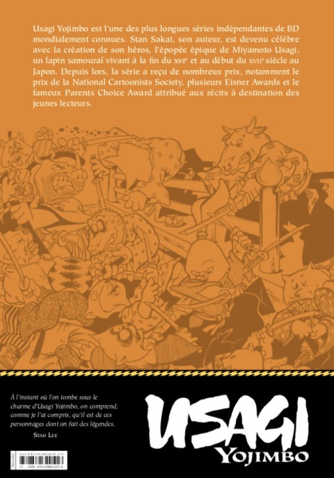 Verso de l'album Usagi Yojimbo Edition en couleur Livre Premier Rônin