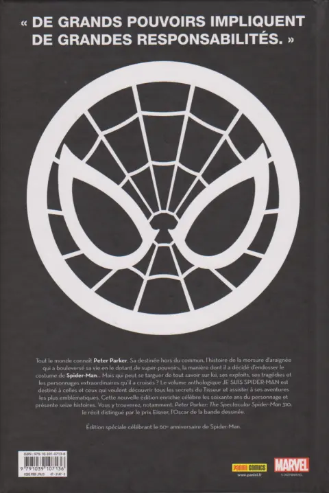 Verso de l'album Je suis Spider-Man 60 ans