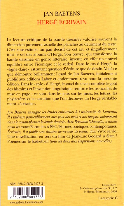 Verso de l'album Hergé écrivain