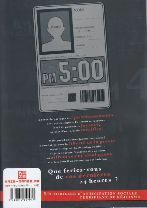 Verso de l'album Ikigami - Préavis de mort 6 Permis de vivre - révélations